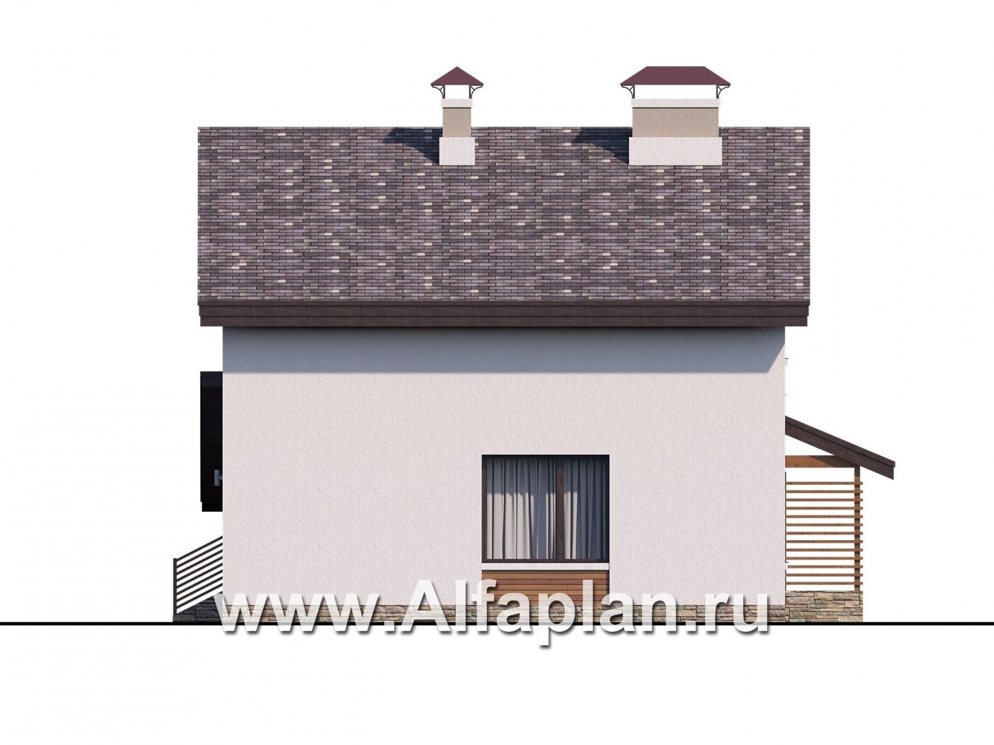 Проекты домов Альфаплан - «Оптима» - стильный небольшой дом с гаражом-навесом - изображение фасада №2