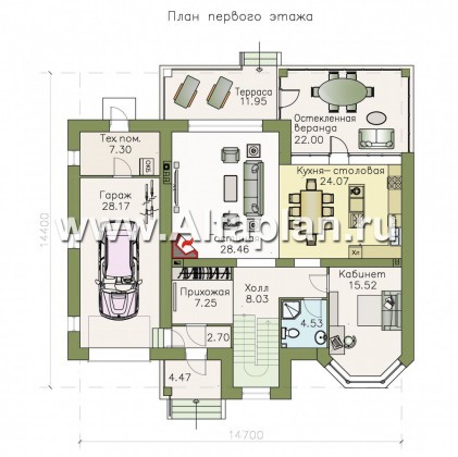«Оазис» - проект двухэтажного дома с эркером, с гаражом - превью план дома