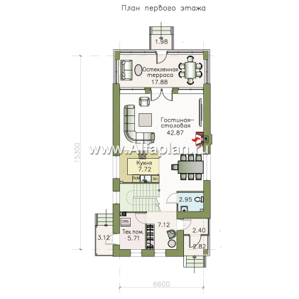 Проекты домов Альфаплан - «Одетта»- компактный дом для узкого участка - превью плана проекта №1