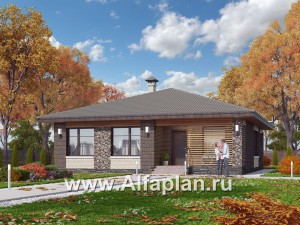 Превью проекта ««Волхов» - проект одноэтажного дома из кирпича, 3 спальни, планировка дома с террасой»