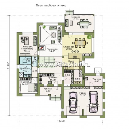 «Неман» - проект двухэтажного дома, особняк с двусветной гостиной, с террасой, с гаражом на 2 авто - превью план дома