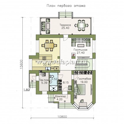 Проекты домов Альфаплан - «Капелла» - современный мансардный дом - превью плана проекта №1
