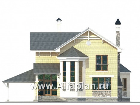 Проекты домов Альфаплан - «Лидер» - рациональный проект дома с навесом для машины - превью фасада №1