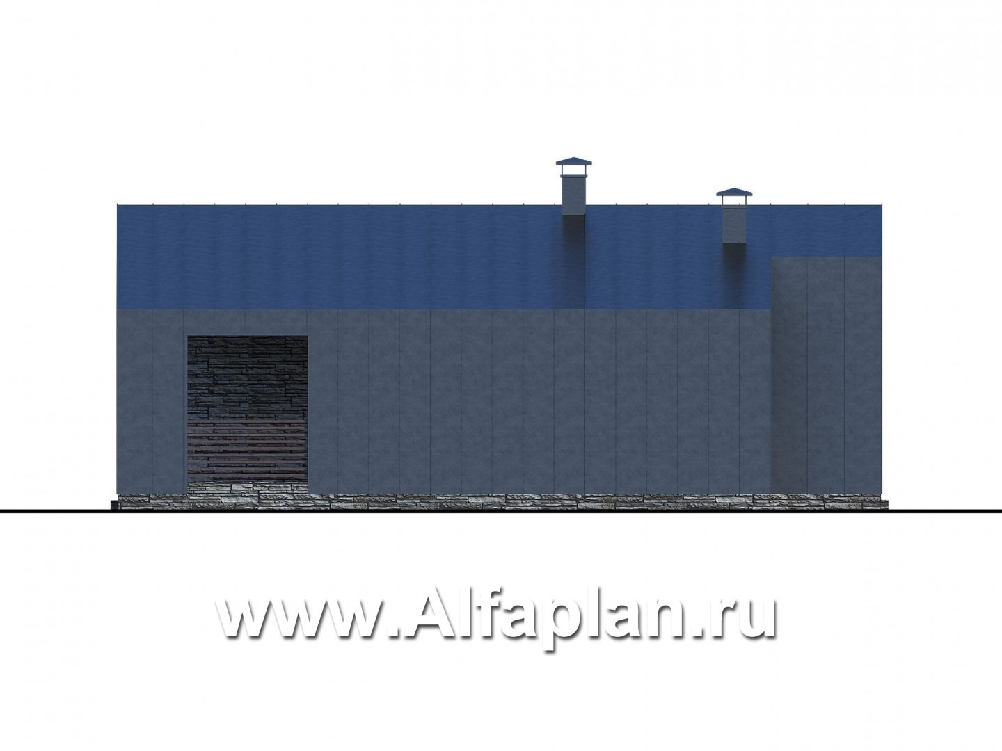Проекты домов Альфаплан - «Альфа» - проект одноэтажного каркасного дома, с сауной и с террасой - изображение фасада №3