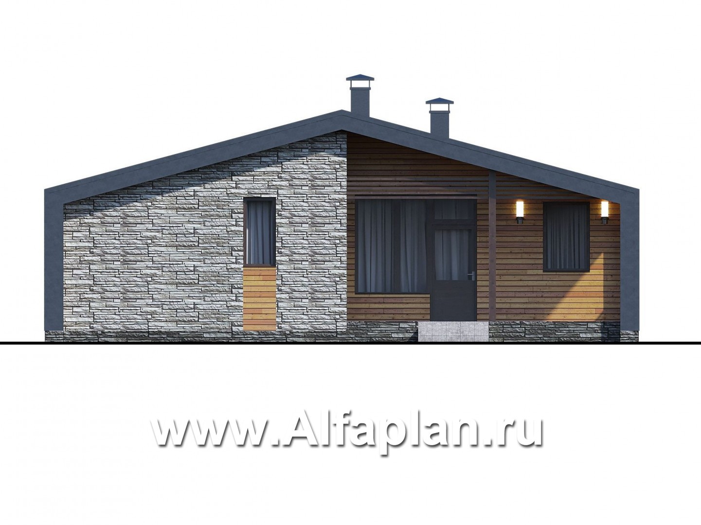Проекты домов Альфаплан - «Альфа» - проект одноэтажного каркасного дома, с сауной и с террасой - изображение фасада №4