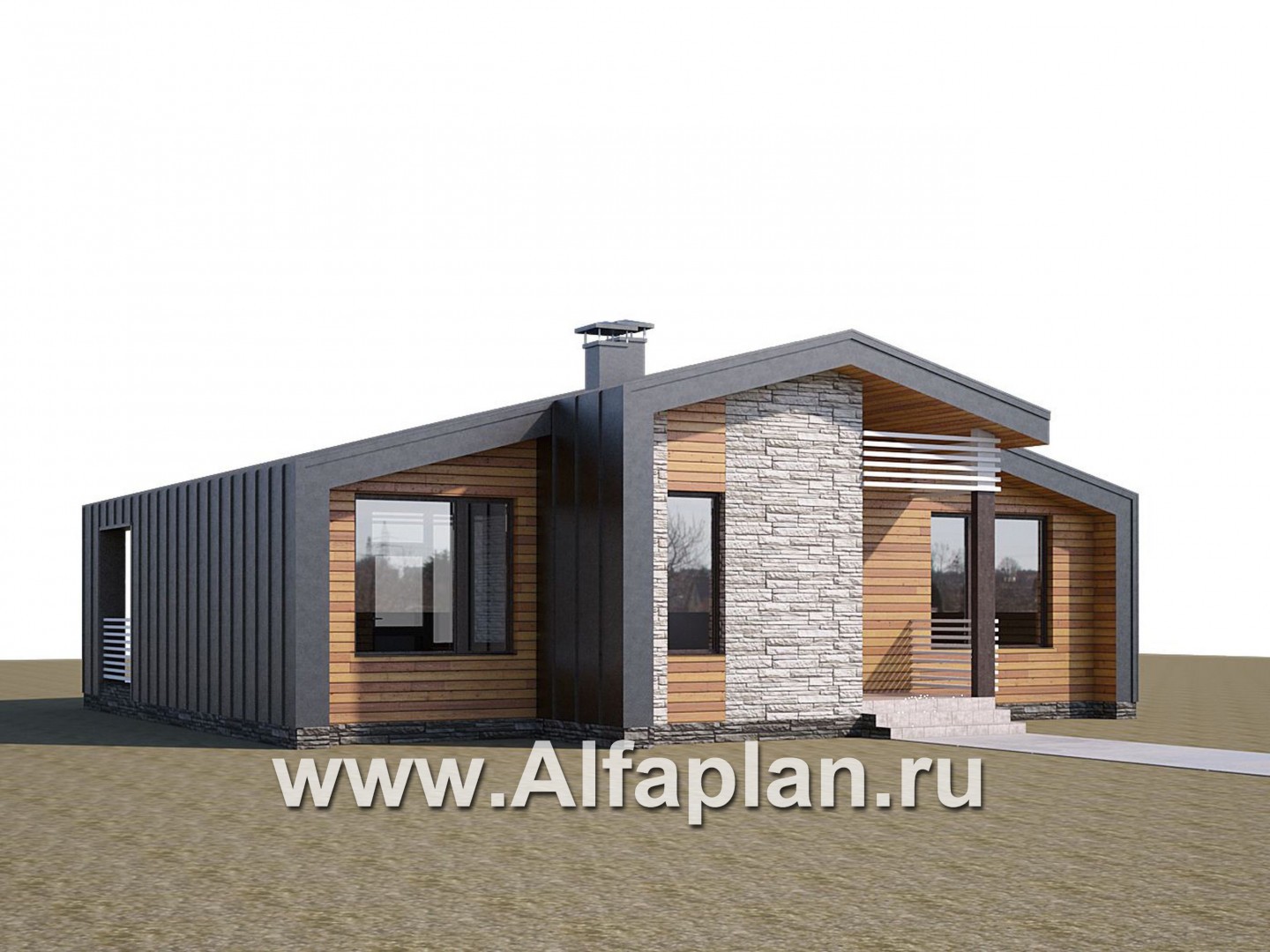 Проекты домов Альфаплан - «Альфа» - проект одноэтажного каркасного дома, с сауной и с террасой - дополнительное изображение №1