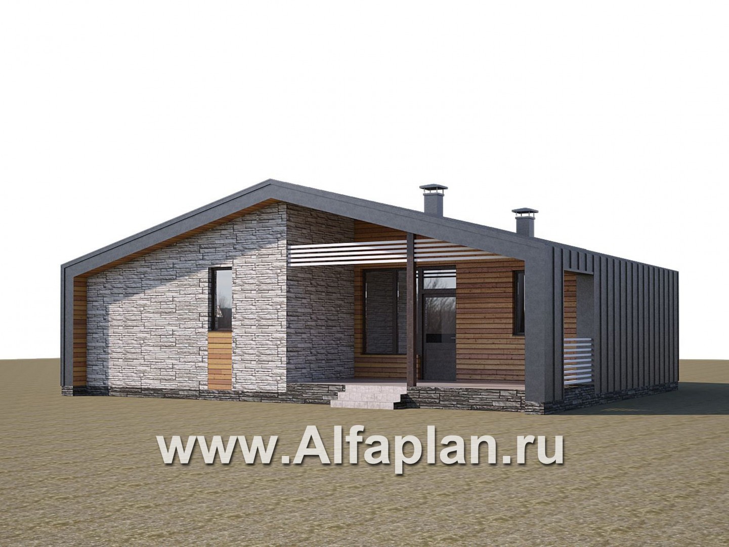 Проекты домов Альфаплан - «Альфа» - проект одноэтажного каркасного дома, с сауной и с террасой - дополнительное изображение №3