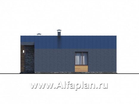 Проекты домов Альфаплан - «Альфа» - проект одноэтажного каркасного дома, с сауной и с террасой - превью фасада №2