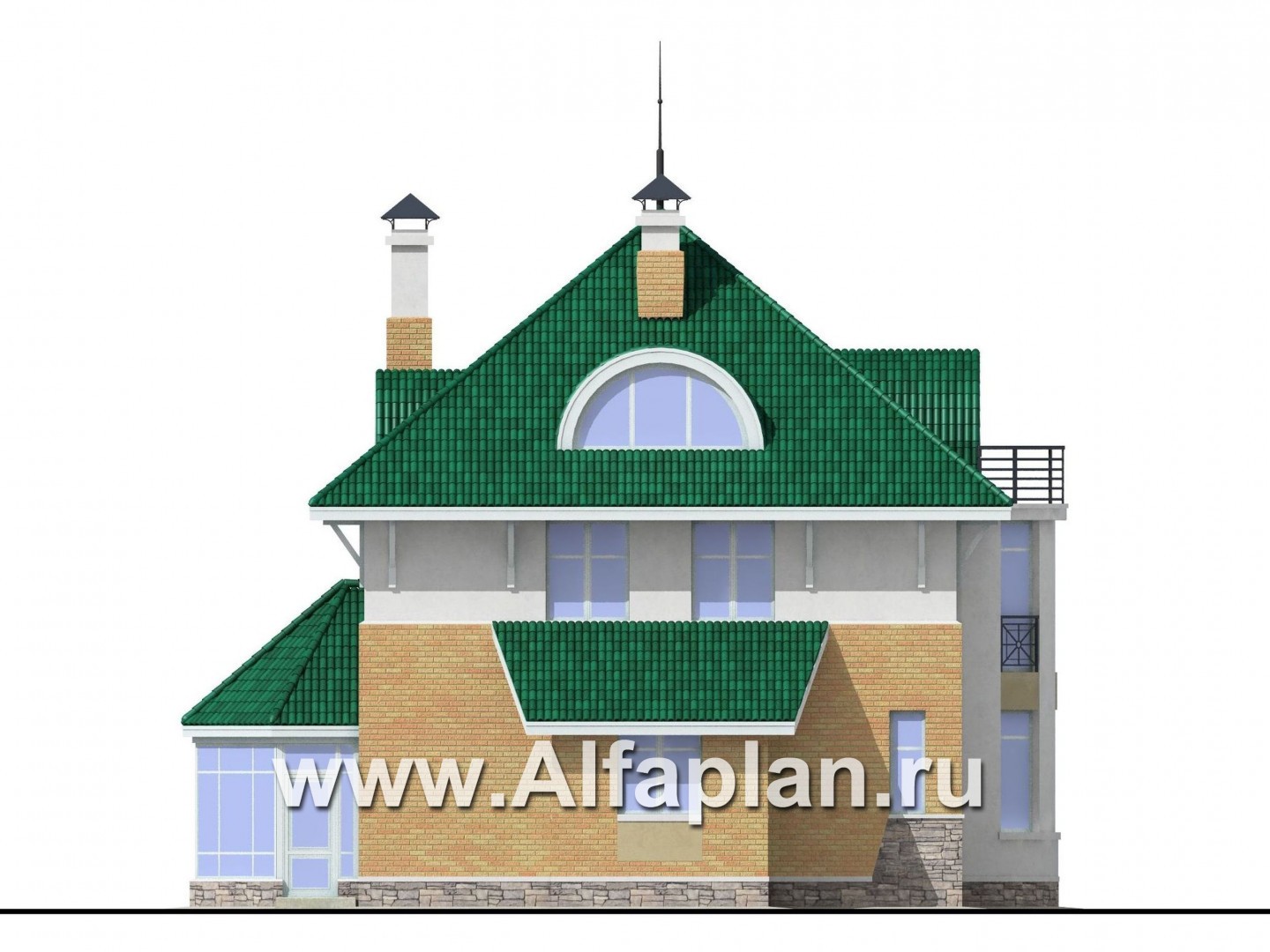 Проекты домов Альфаплан - «Петит» - проект двухэтажного загородного дома с просторной мансардой - изображение фасада №3
