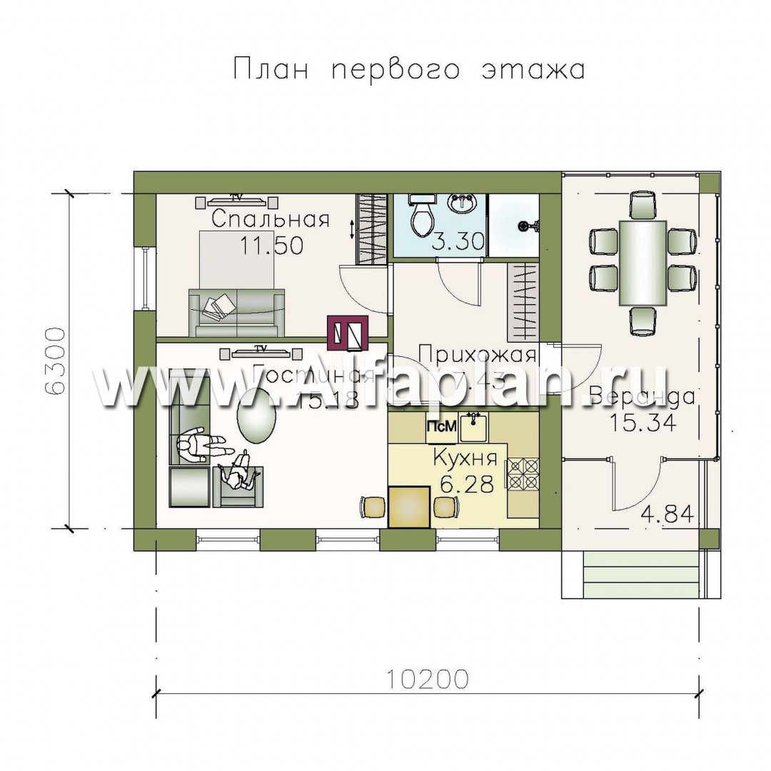 Проекты домов Альфаплан - Проект гостевого кирпичного дома - изображение плана проекта №1