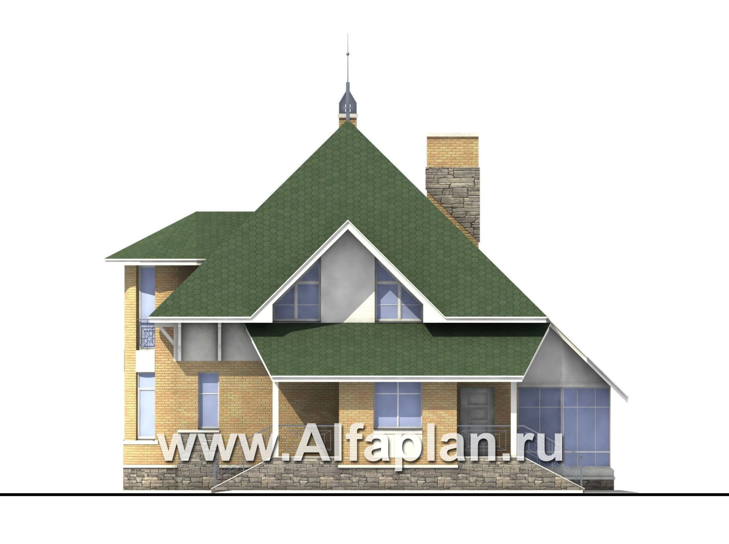 Проекты домов Альфаплан - «Петит» - проект дома с полукруглым эркером - изображение фасада №2