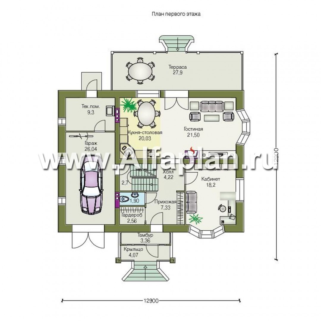 «Норд» - проект двухэтажного загородного дома, с гаражом и с террасой - план дома