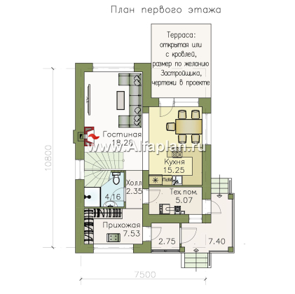 Проекты домов Альфаплан - «Каюткомпания» - проект двухэтажного дома для небольшой семьи - превью плана проекта №1