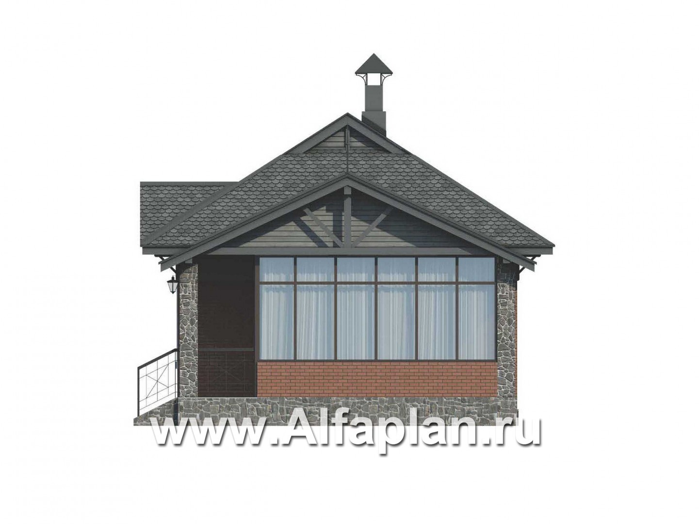 Проекты домов Альфаплан - Дом для отдыха с сауной и верандой - изображение фасада №2