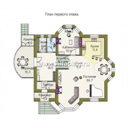 «Крестный Пачино»  - проект трехэтажного дома, с эркером и с верандой, с гаражом - превью план дома
