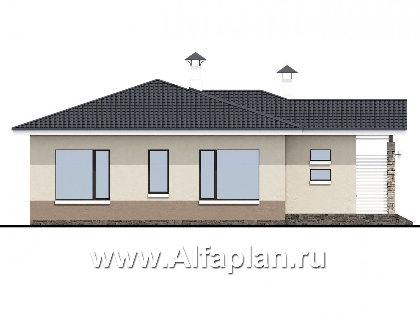 Проекты домов Альфаплан - «Мелета» - компактный и уютный одноэтажный дом с двумя спальнями - изображение фасада №3