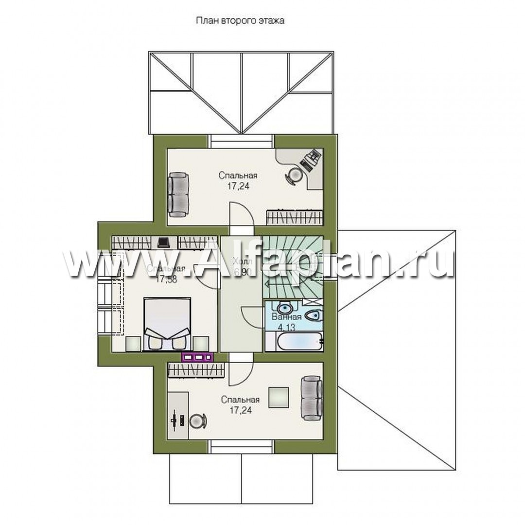 «Компакт» - проект дома с мансардой, с террасой и с двускатной кровлей - план дома