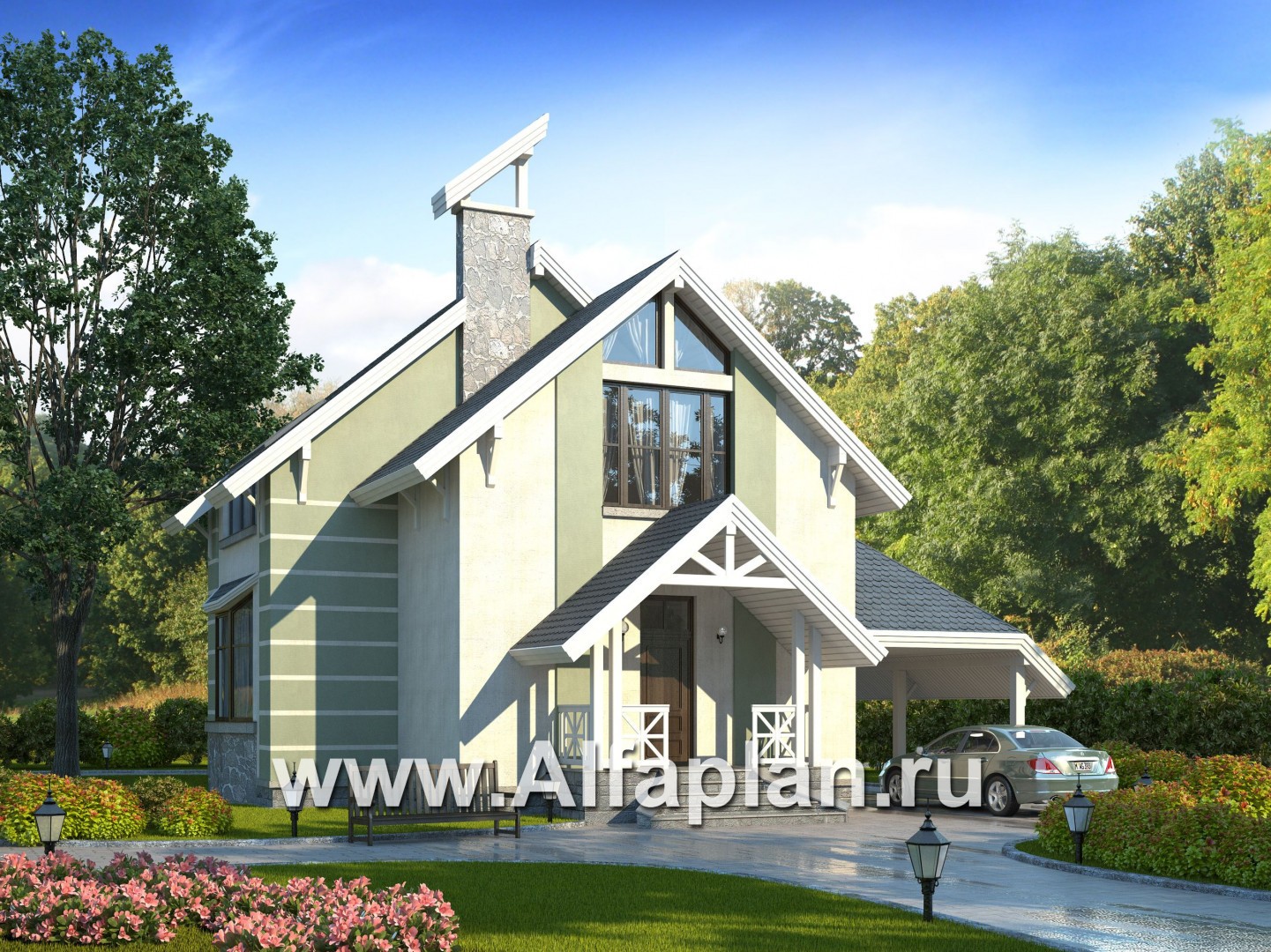 «Компакт» - проект дома с мансардой, с террасой и с двускатной кровлей - основное изображение