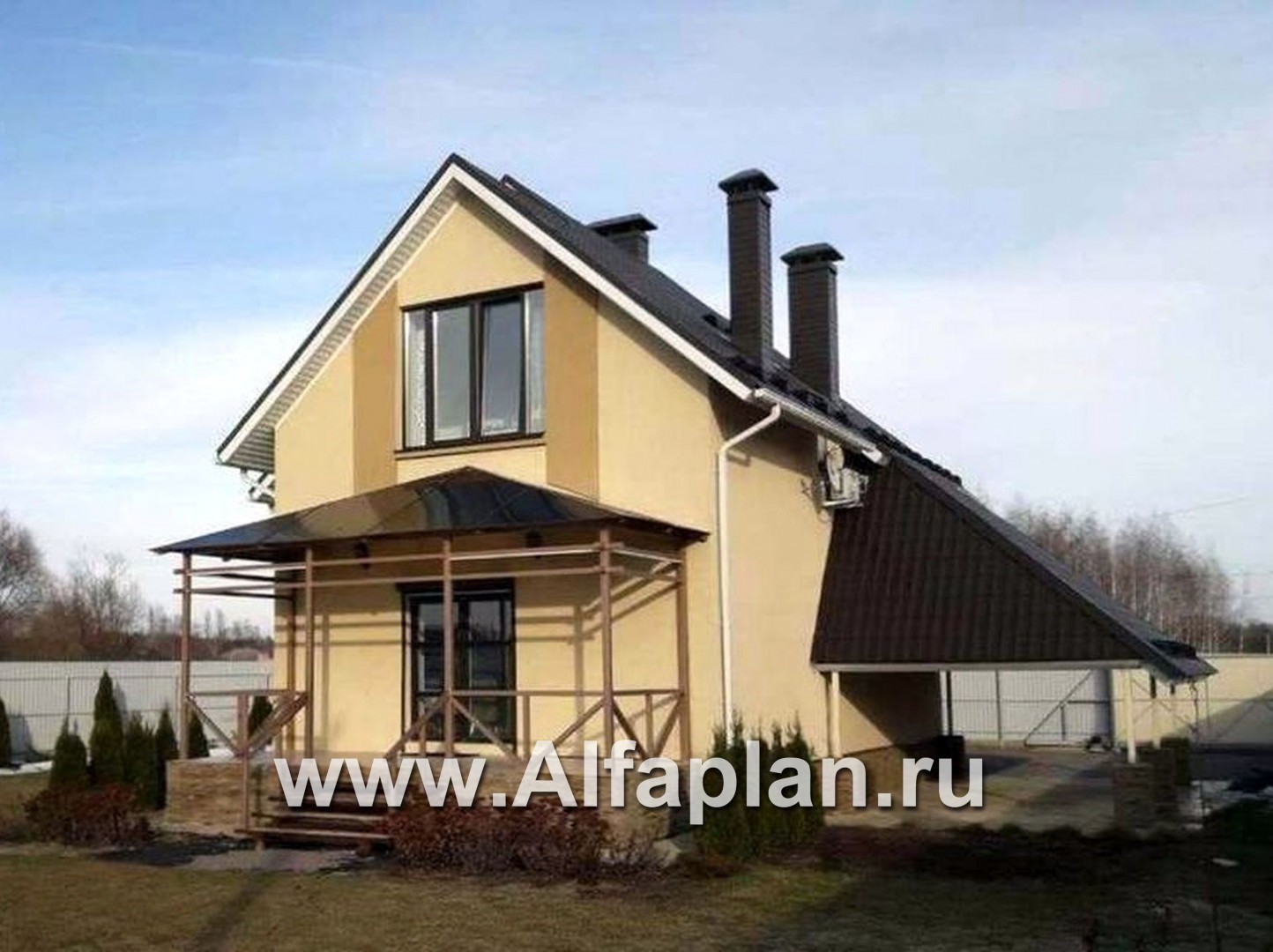 «Компакт» - проект дома с мансардой, с террасой и с двускатной кровлей - дизайн дома №1