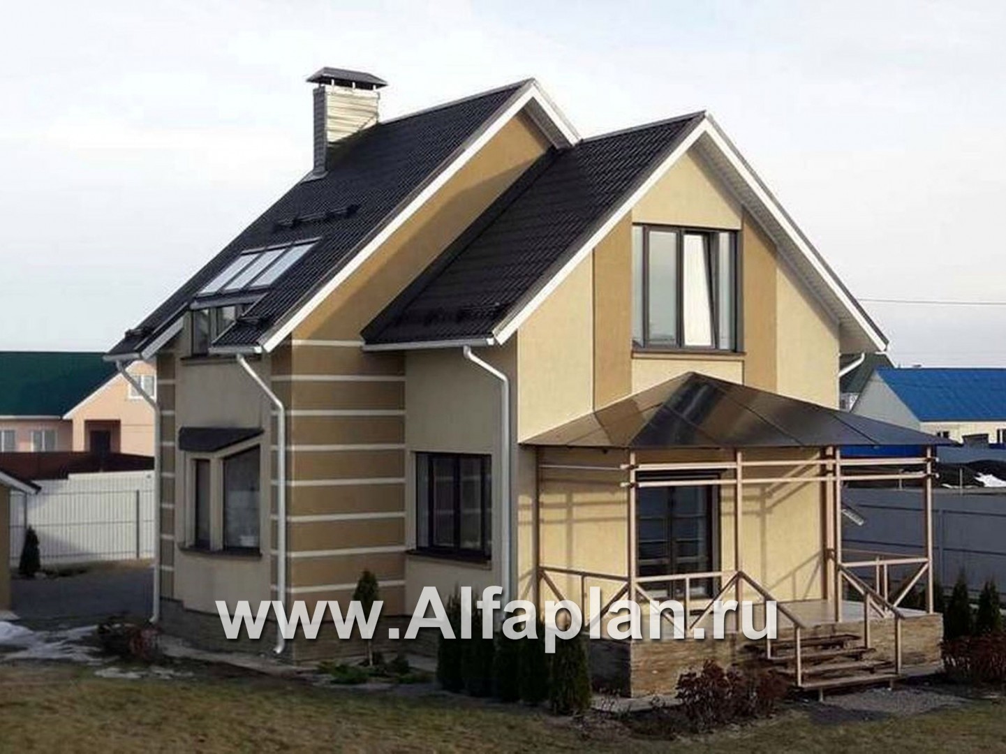 «Компакт» - проект дома с мансардой, с террасой и с двускатной кровлей - дизайн дома №2