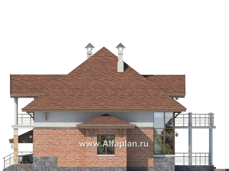 Проекты домов Альфаплан - «Брилланте» - яркий  коттедж из кирпичей с пирамидальной кровлей - превью фасада №2