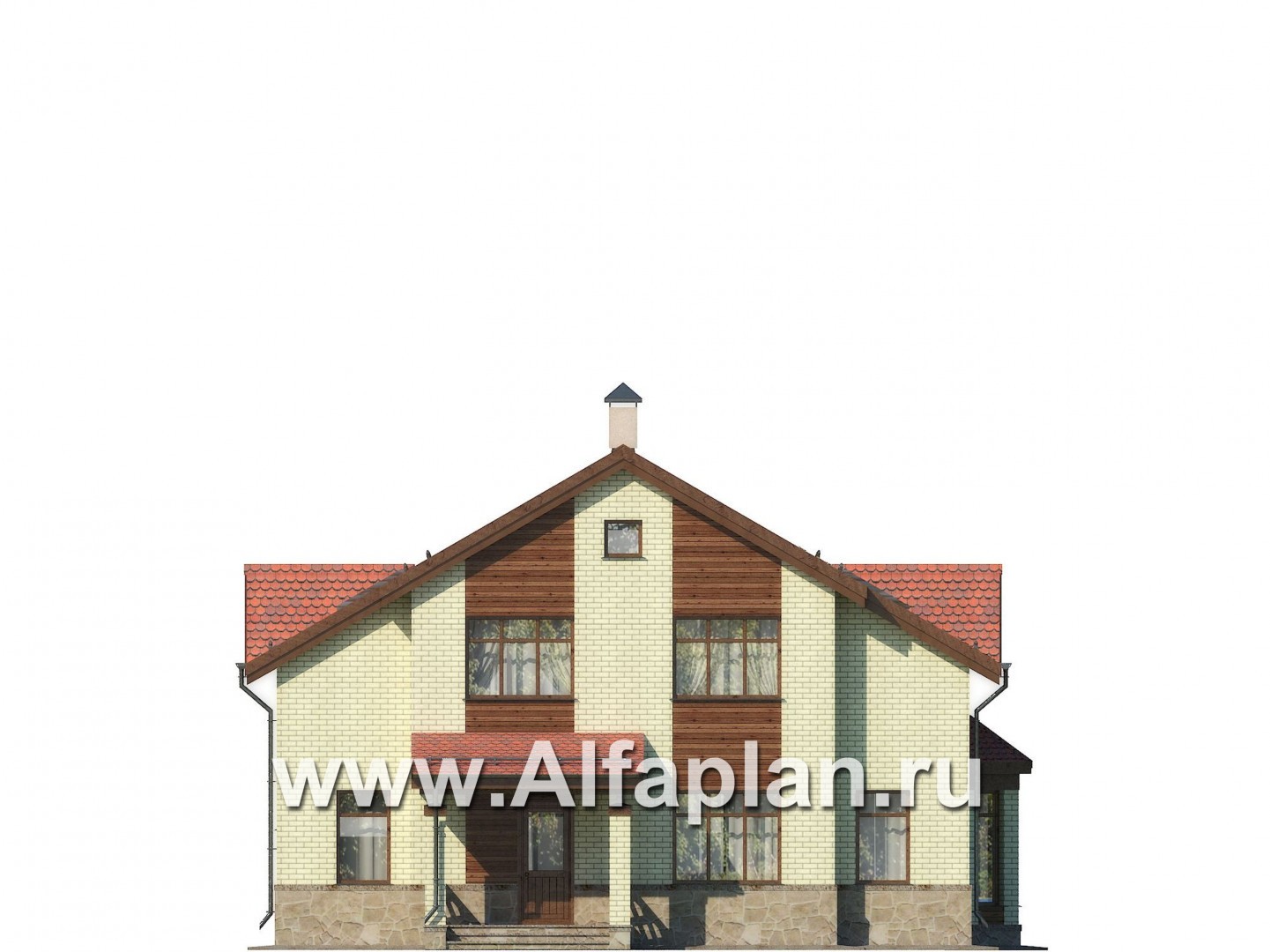 Проект дома с мансардой, планировка с эркером и с террасой,  с сауной - фасад дома