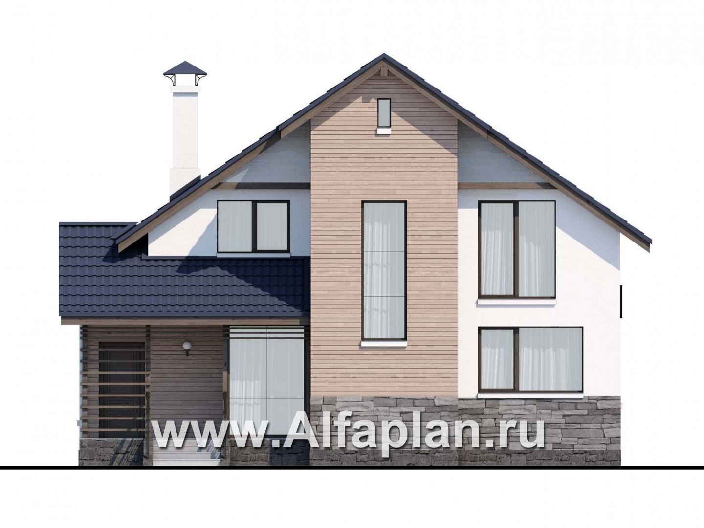 «Ожерелье» - проект  дома с мансардой, с красивым эркером в гостиной и с террасой в стиле шале - фасад дома