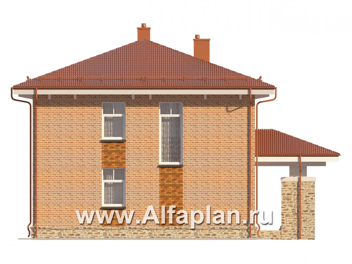 Проект двухэтажного дома, план со спальней на 1 эт и с террасой, в современном стиле - фасад дома