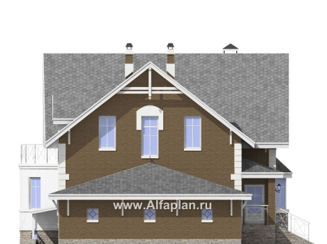 Проекты домов Альфаплан - «Ретростилиса Плюс» - удобный дом с цокольным этажом - превью фасада №3