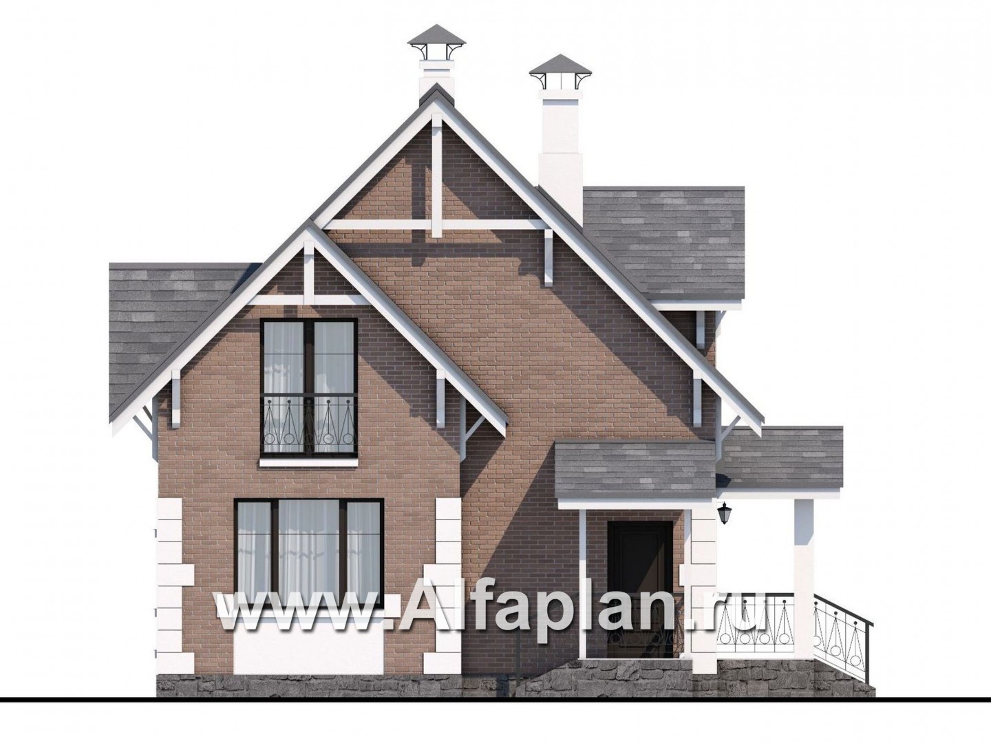 Проекты домов Альфаплан - Кирпичный дом «Боспор» с мансардой - изображение фасада №3