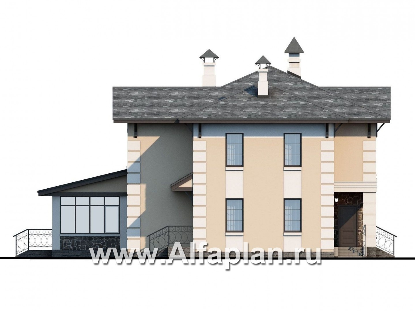 Проекты домов Альфаплан - «Рождествено»- двухэтажный коттедж с большой верандой - изображение фасада №3