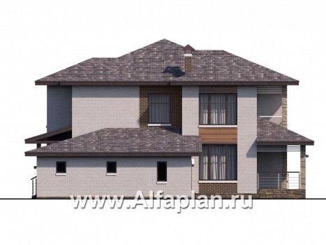 «Эридан» - красивый проект двухэтажного дома из кирпича, с террасой и сгаражом, в современном стиле - превью фасада дома