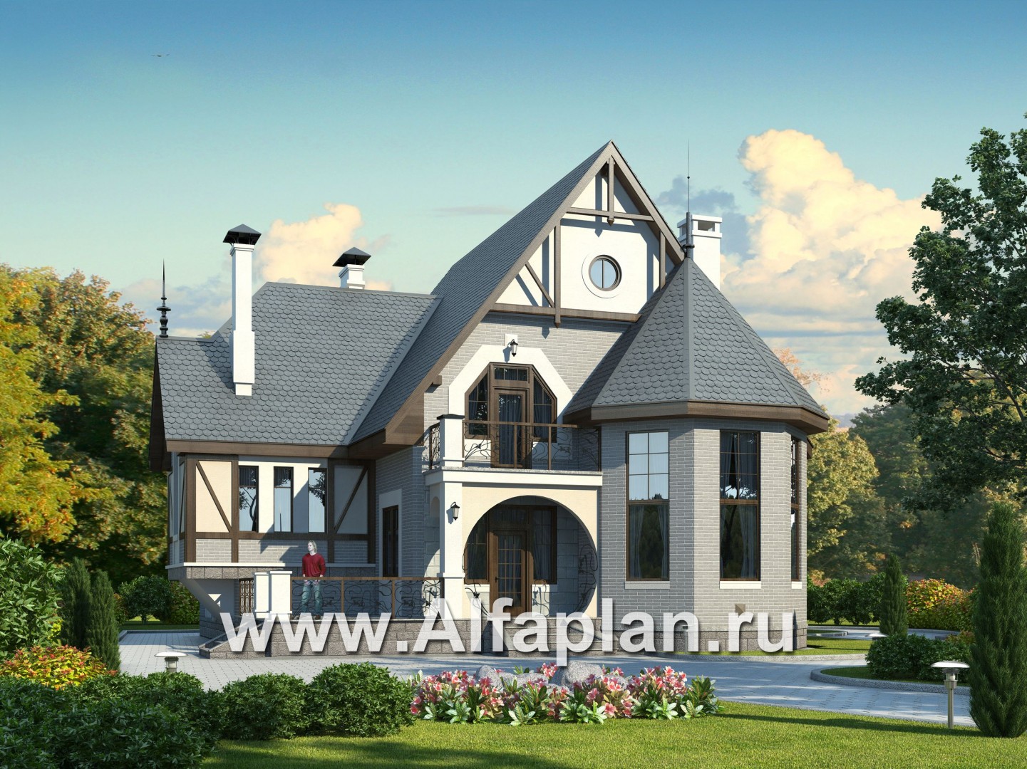 «Ленский» - проект двухэтажного дома, с мансардой, в стиле модерн, для большой семьи - основное изображение