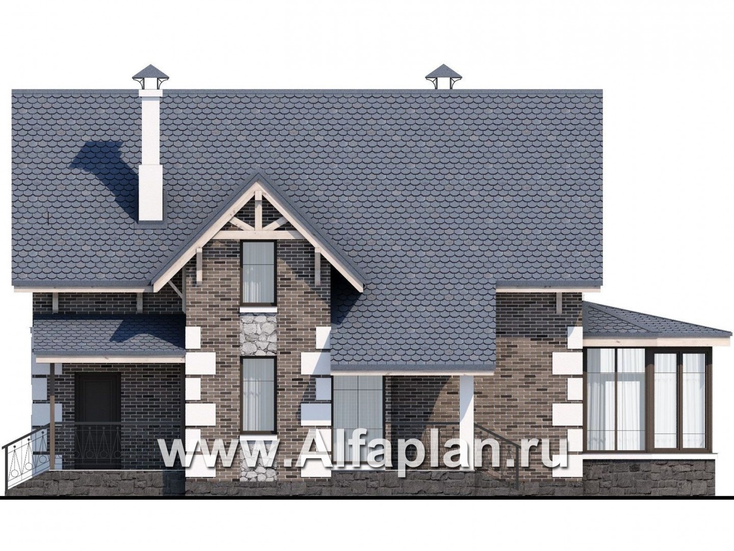 Проекты домов Альфаплан - «Малая Родина» - компактный дом с красивой верандой - изображение фасада №3