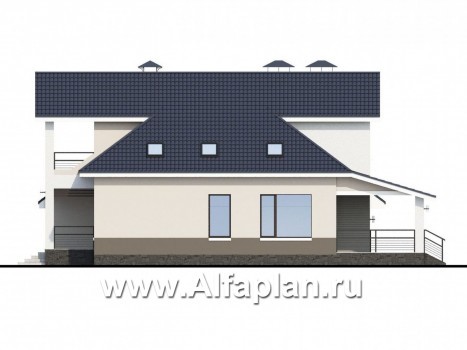 «Кластер Персея» - проект дома с мансардой, с террасой, план с сауной и гаражом на 2 авто - превью фасада дома