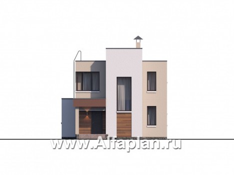 Проекты домов Альфаплан - «Рациональ» - компактный коттедж с плоской кровлей - превью фасада №1