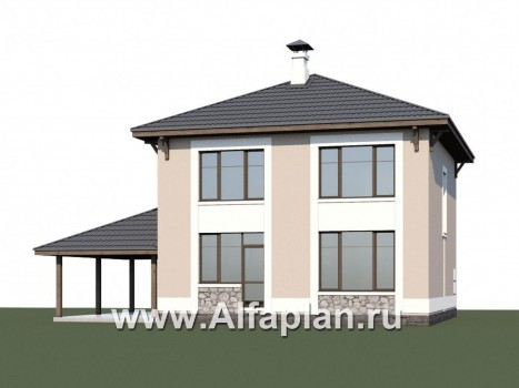 Проекты домов Альфаплан - Кирпичный дом «Собственный рай» с навесом для машины - превью дополнительного изображения №2