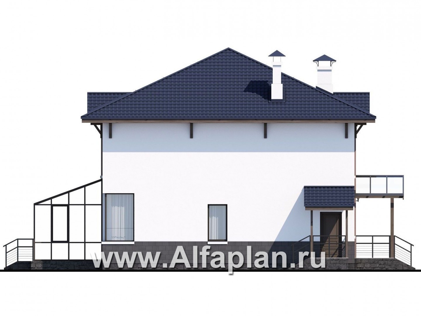 Проекты домов Альфаплан - «Четыре сезона» - современный дом с эффектной планировкой - изображение фасада №3