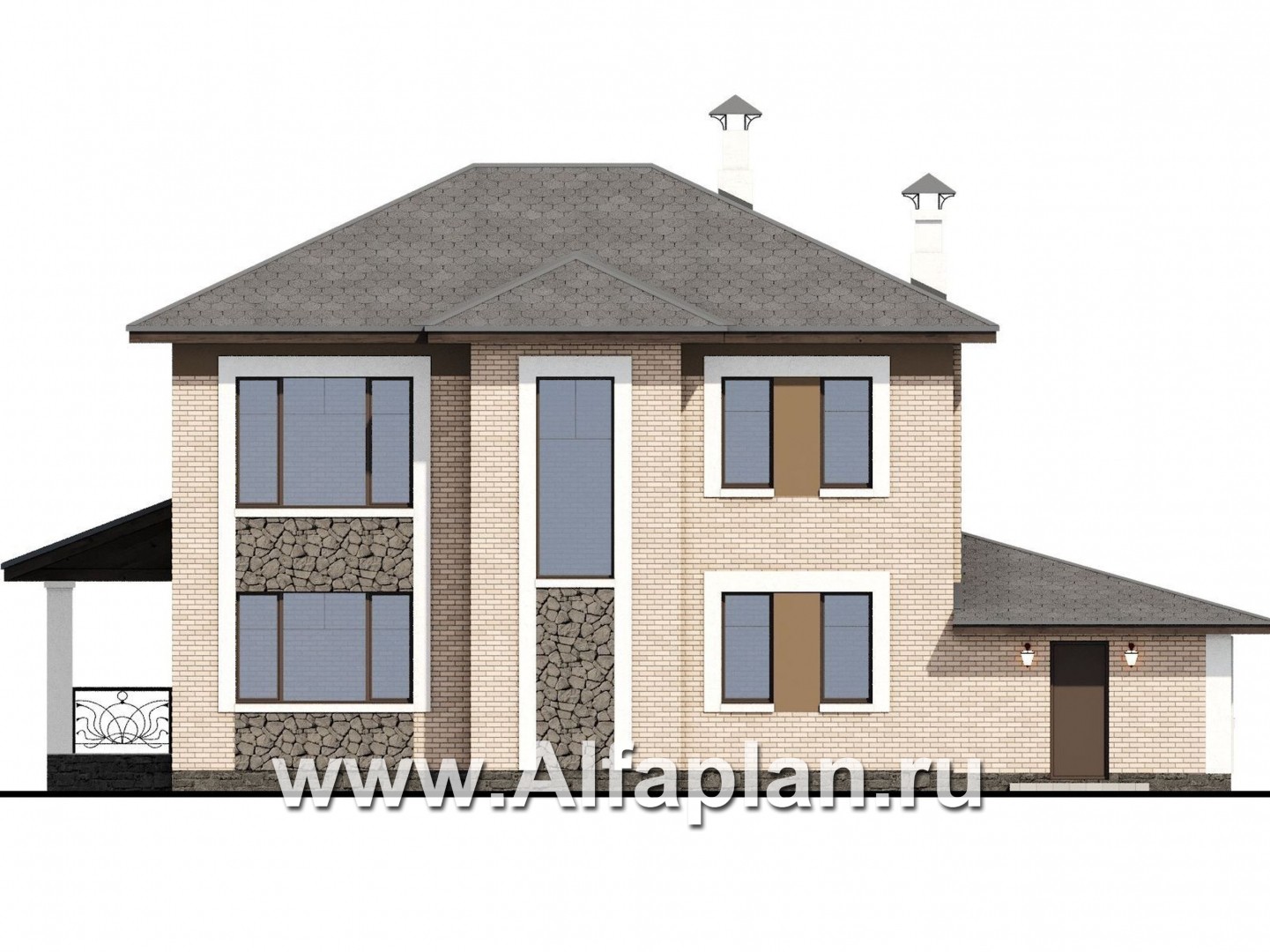 Проекты домов Альфаплан - «Арт-Нуво» - респектабельный коттедж с гаражом в стиле модерн - изображение фасада №4