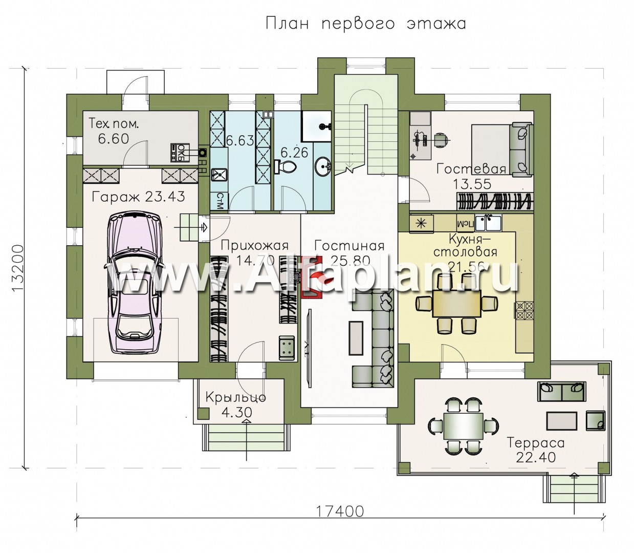 Проекты домов Альфаплан - «Арт-Нуво» - респектабельный коттедж с гаражом в стиле модерн - изображение плана проекта №1