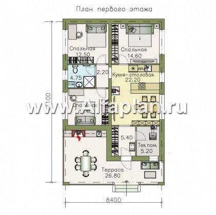 Проекты домов Альфаплан - «Мелета» - уютный одноэтажный дом с тремя спальнями - превью плана проекта №1