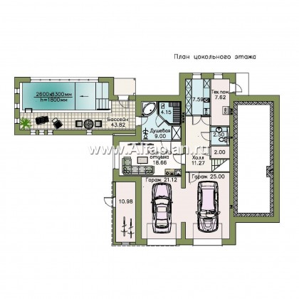 Проекты домов Альфаплан - «Три семерки» — трехэтажный загородный особняк с бассейном ДУО - превью плана проекта №1