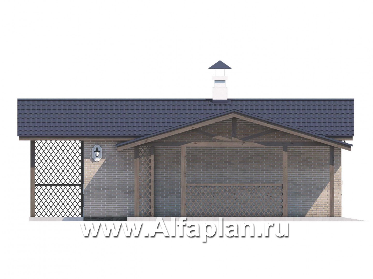Проекты домов Альфаплан - Баня с навесом для машины для небольшой усадьбы - изображение фасада №3