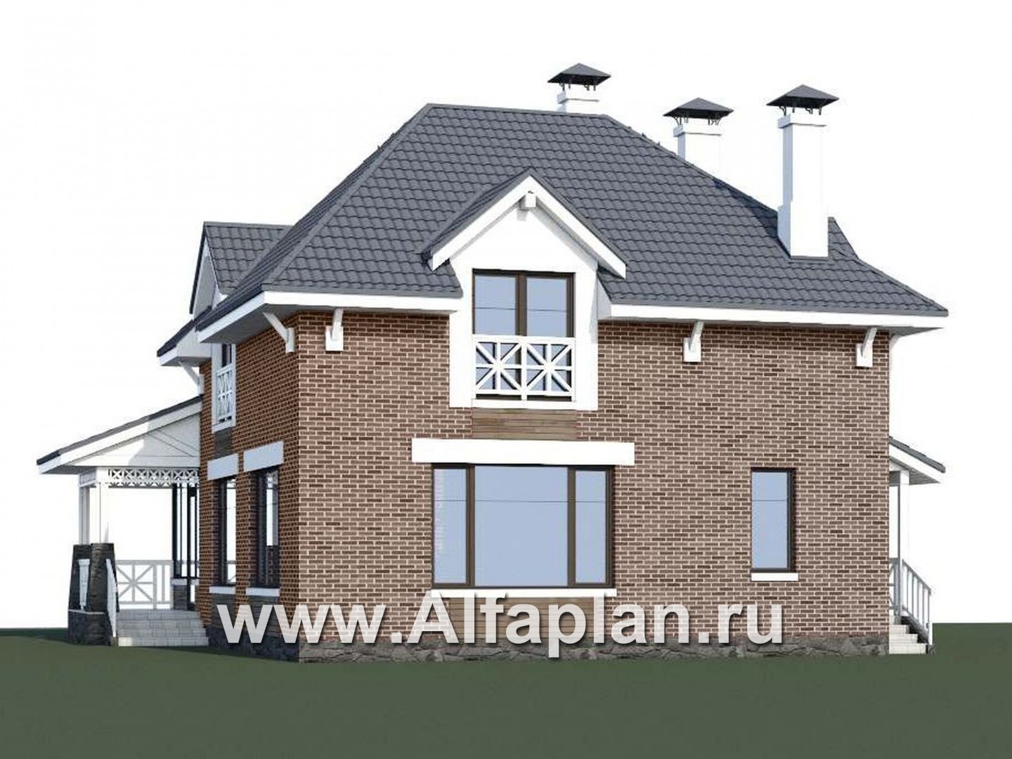 Проекты домов Альфаплан - «Медея» - компактный дом с верандой на главном фасаде - дополнительное изображение №1