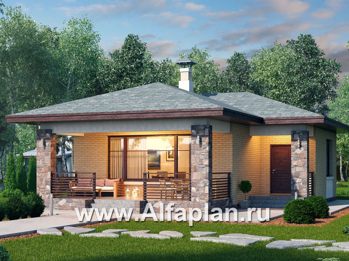 Проекты домов Альфаплан - «Виньон» - проект одноэтажного дома с большой террасой - дополнительное изображение №2