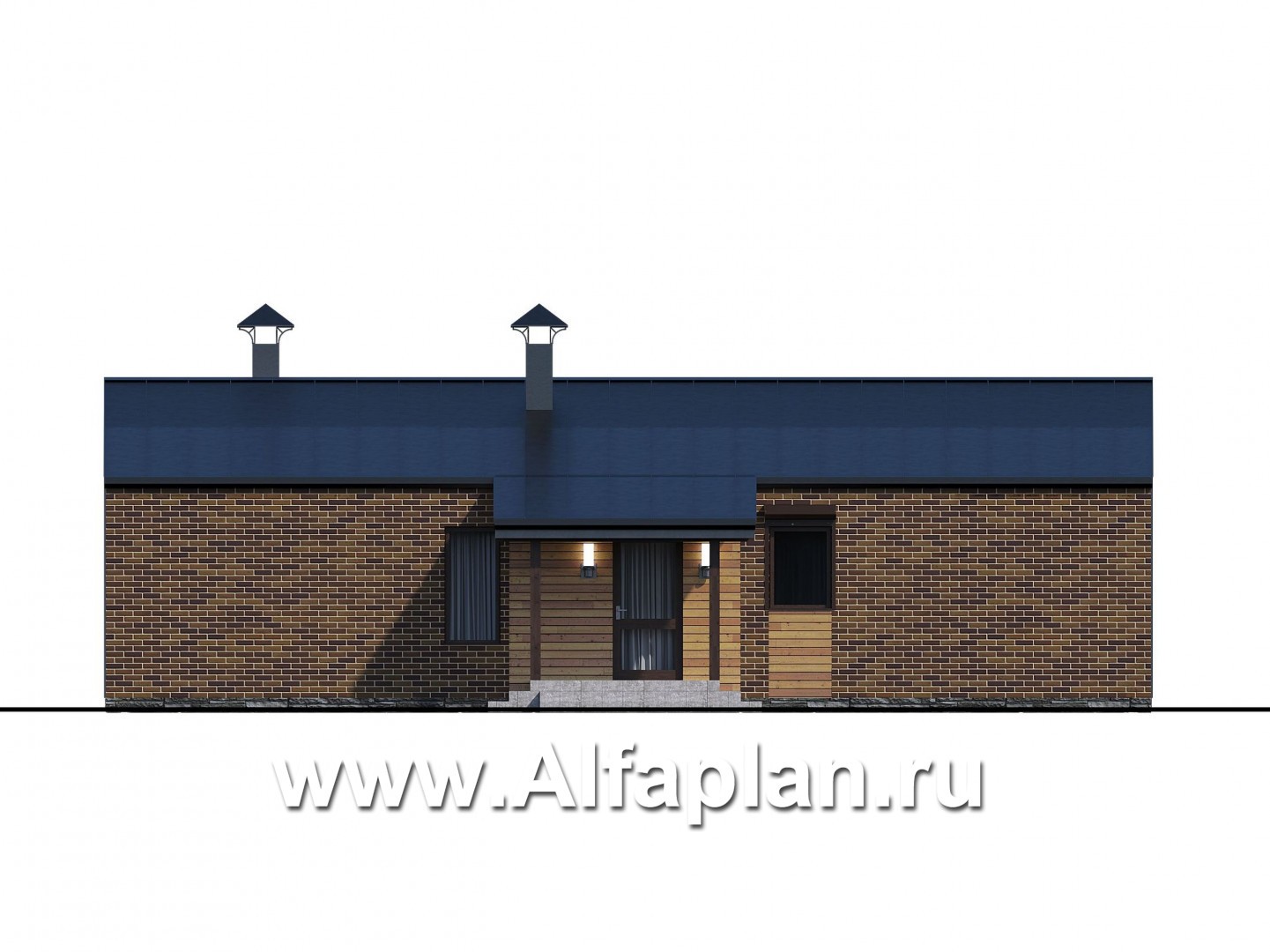 Проекты домов Альфаплан - «Йота» -  проект одноэтажного домав стиле барн, с террасой сбоку, 3 спальни - изображение фасада №2