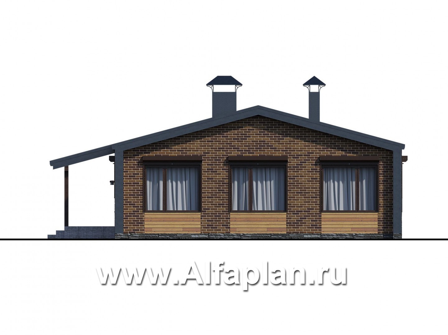 Проекты домов Альфаплан - «Йота» -  проект одноэтажного домав стиле барн, с террасой сбоку, 3 спальни - изображение фасада №4